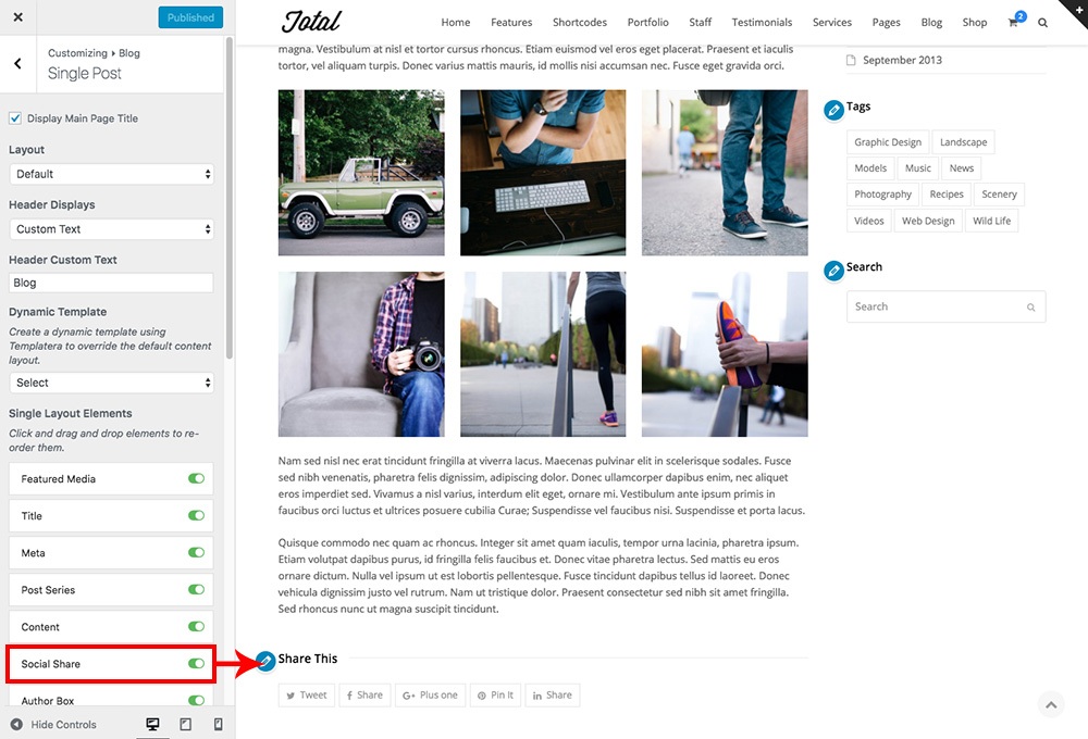 Postagem do blog Compartilhamento social