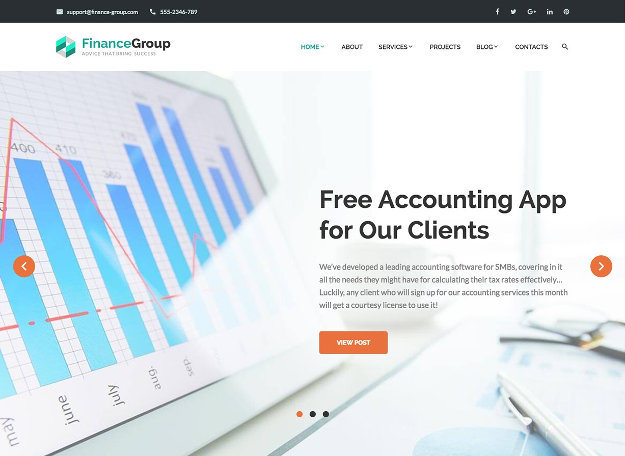 Tema WordPress de Negócios de Contabilidade do FinanceGroup