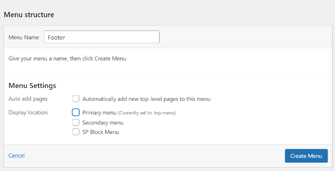 Digite um nome para o menu