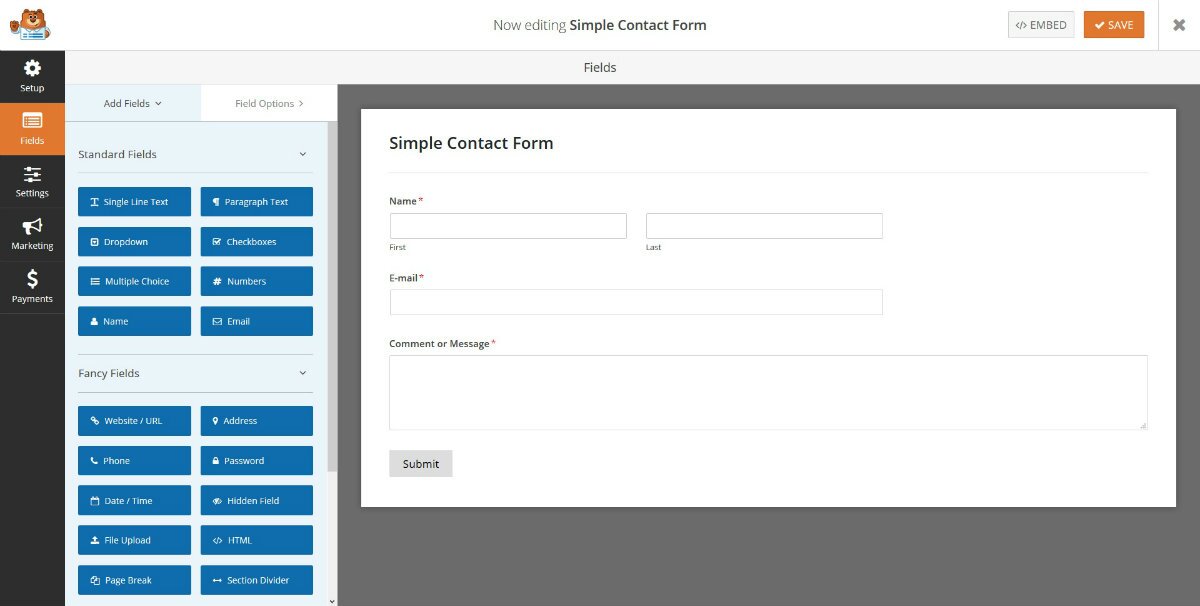 Formulário de contato simples do WPForms