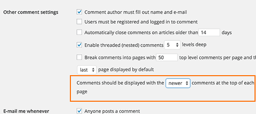 Mostrar comentários mais recentes primeiro no WordPress