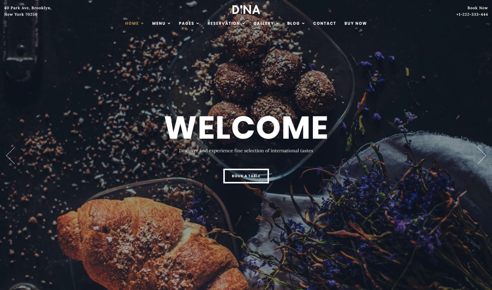 Dina - Restaurante, Bar, Café, Tema WordPress de comida