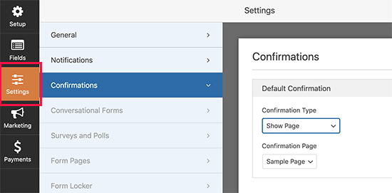 Configurando a confirmação do formulário