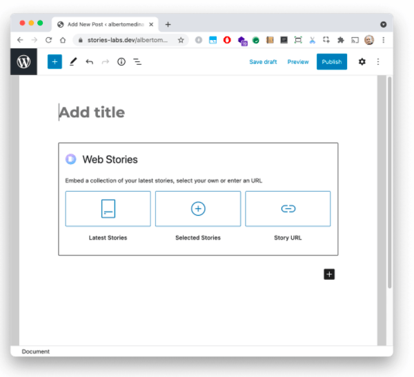 Bloco Gutenberg do Google Web Stories