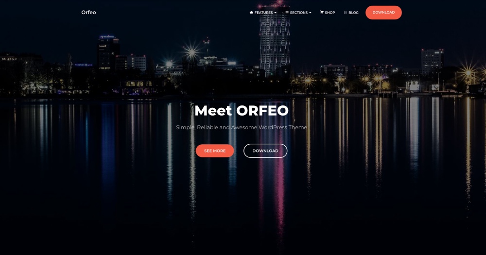Tema WordPress de uma página grátis Orfeo