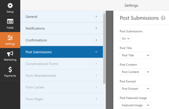 Alterar as configurações de envio de postagem