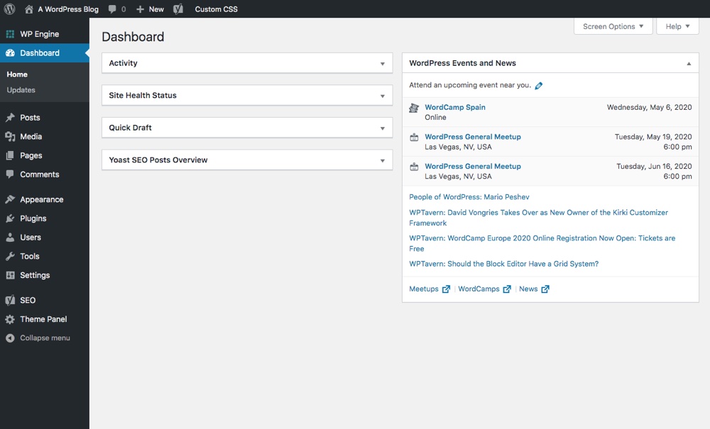 Painel do WordPress: Painel principal