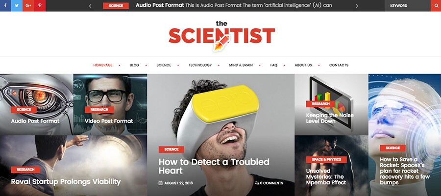 Tema WordPress da revista Science & Research