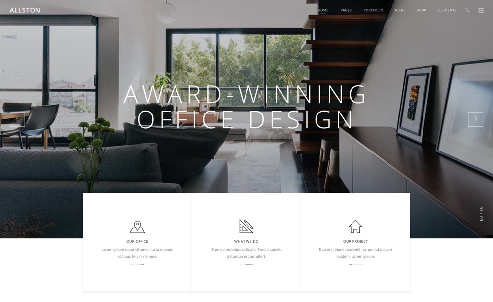 Tema WordPress de Design de Interiores Contemporâneo Allston