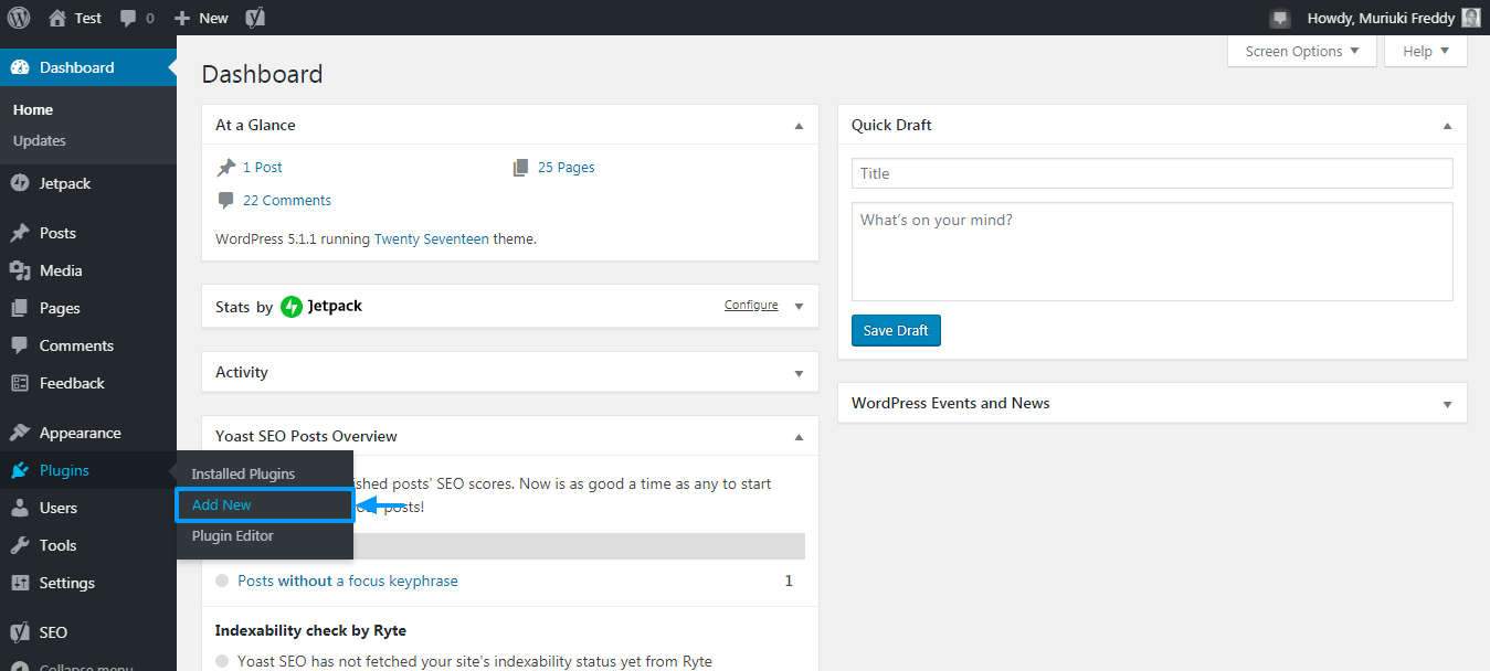 adicionando plugin wordpress selz
