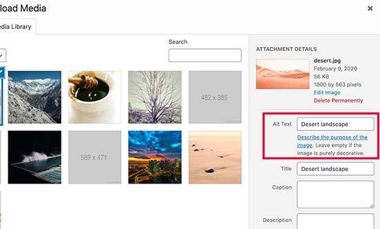 Adicionando texto alternativo e título a imagens no WordPress
