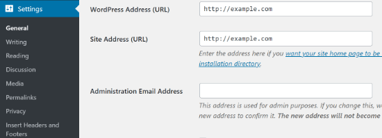 Defina seu endereço principal do WordPress