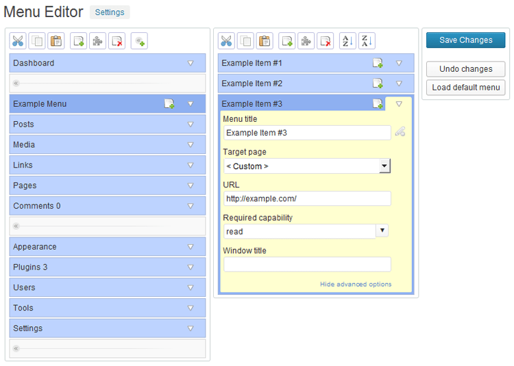 Plugin WordPress do Editor de Menu Admin