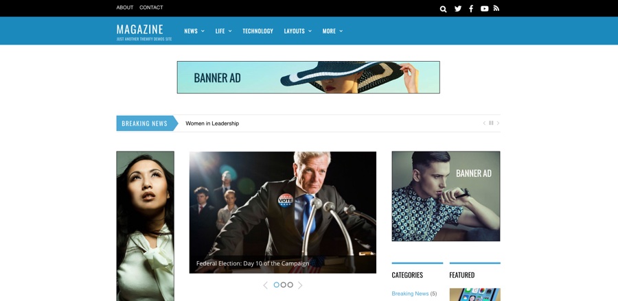 Tema WordPress de revista de 3 colunas