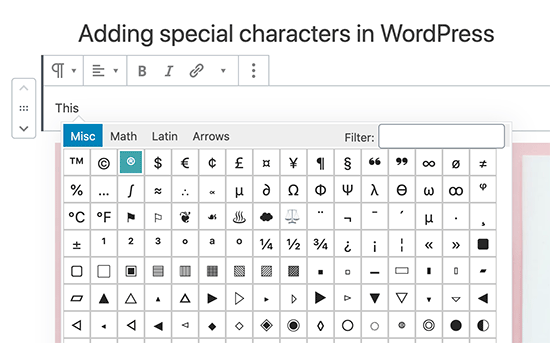 Adicione caracteres especiais no editor de blocos do WordPress Gutenberg