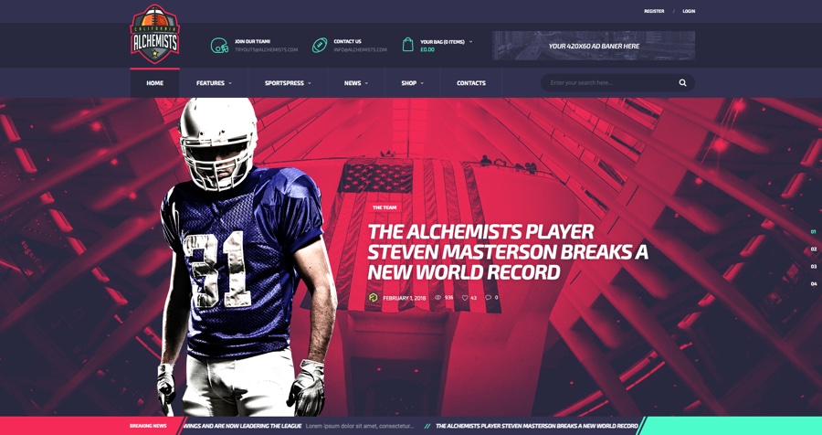 Alquimistas - Tema WordPress de Clube Esportivo e Notícias