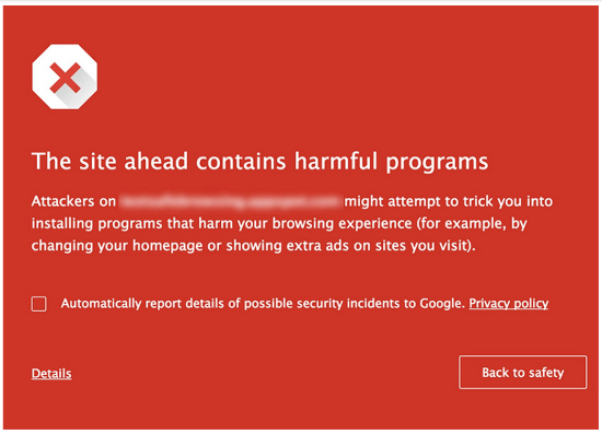 Aviso de navegação segura do Google