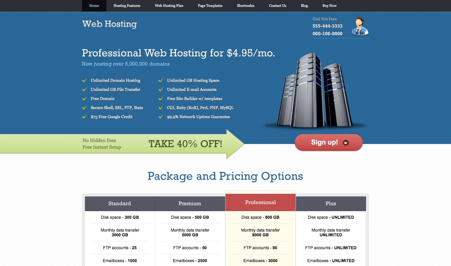 Tema WordPress de hospedagem na web