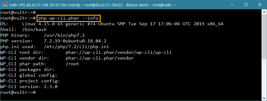 instale wp-cli wordpress vps - verifique --info