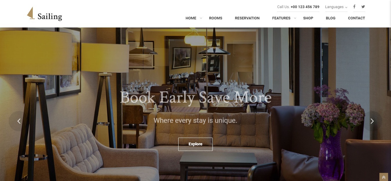 Tema WordPress de hotel de vela