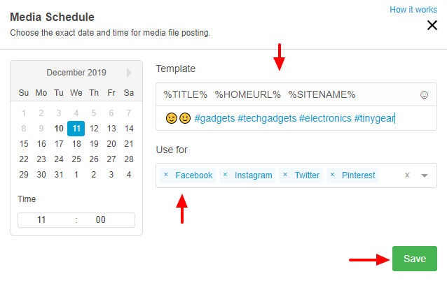 configurações do agendador de imagens