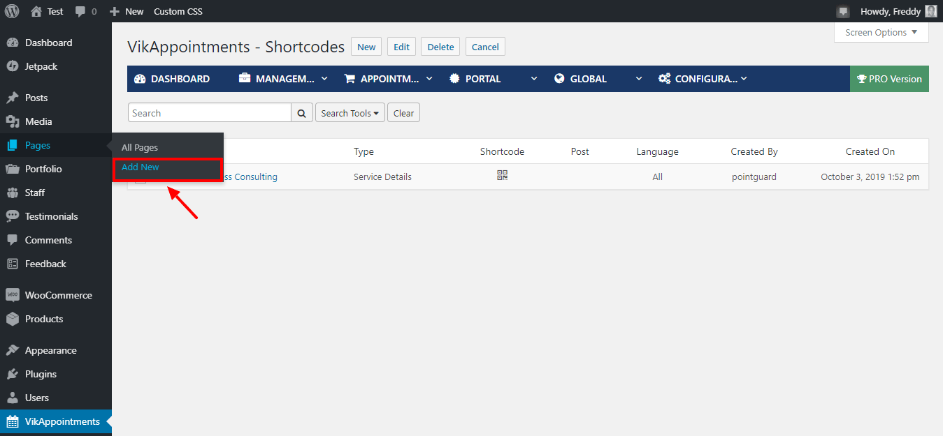 adicionando nova página no wordpress