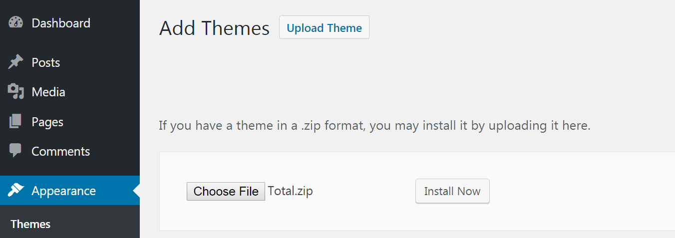 A opção de instalar um novo tema.