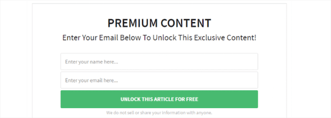 Exemplo de conteúdo bloqueado premium