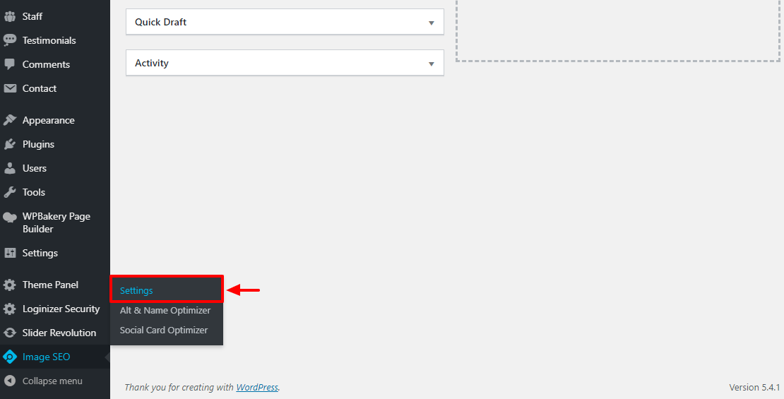 configurações do otimizador de imagem