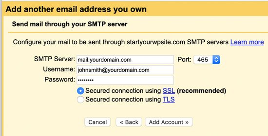 Informações SMTP