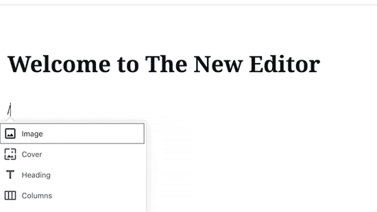 Adicionando um novo bloco de imagem no editor de postagem do WordPress