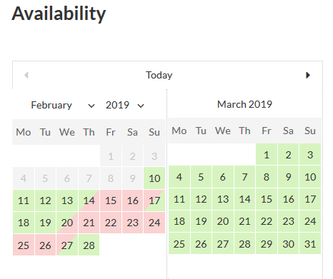 calendário de disponibilidade de reserva de hotel motopress