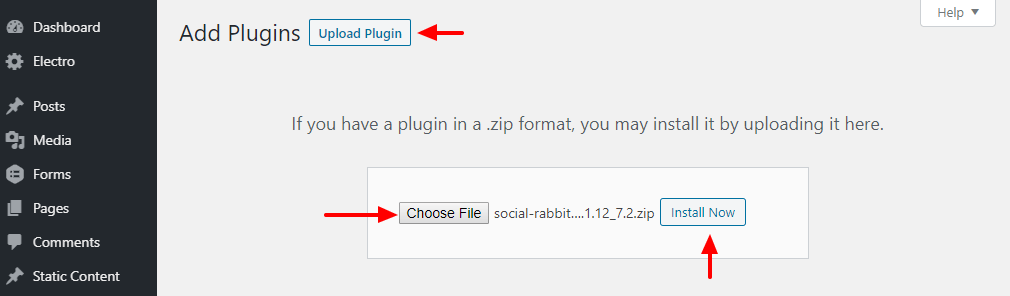 carregando o plugin wordpress coelho social