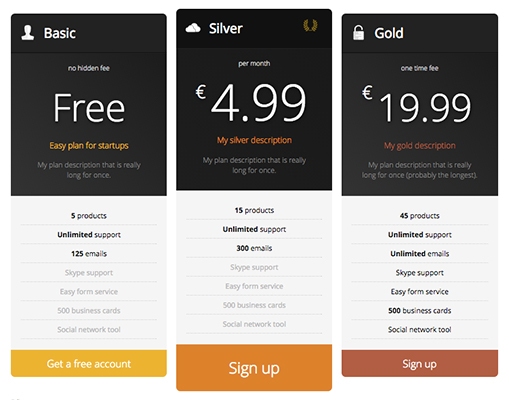 Plugin de tabela de preços responsivo gratuito WPDarko