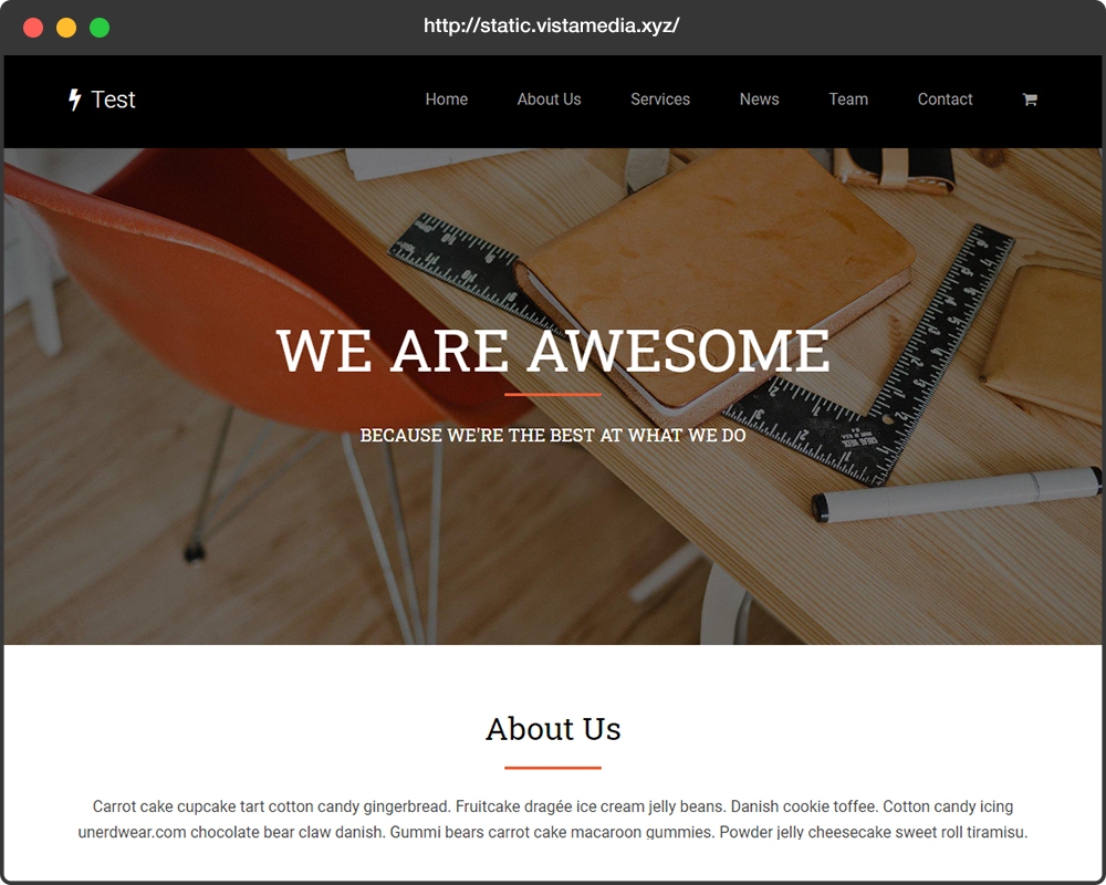 Site estático com resultado WordPress