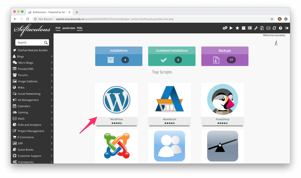 instalar wordpress com softaculous cpanel 1