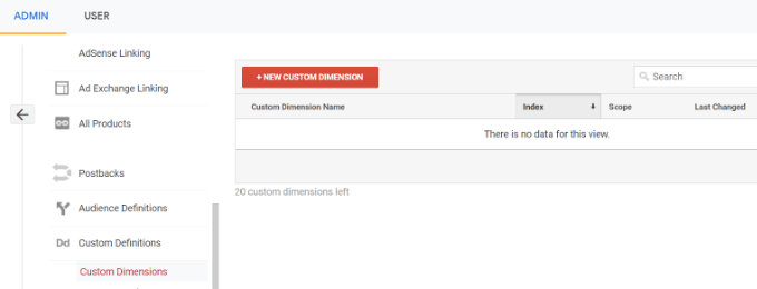 Clique em nova dimensão personalizada