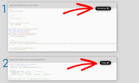 Baixe CSS e copie o código PHP