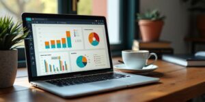 Laptop com gráficos de SEO