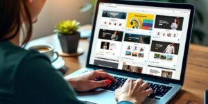 Pessoa escolhendo temas WordPress no laptop