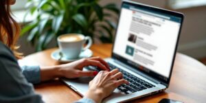Pessoa usando laptop no site WordPress
