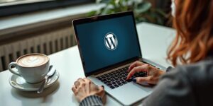 Pessoa usando laptop com WordPress aberto